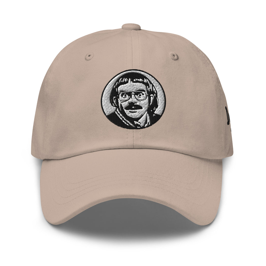 Beige cap featuring an embroidered design of a quirky character and the phrase Chit Do It Lady
