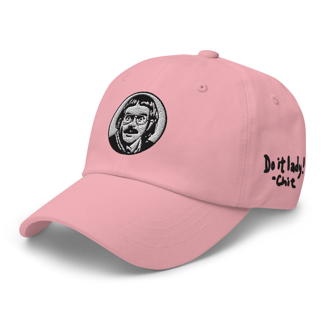 Pink cap featuring Chit Do It Lady graphic on the front for a fun casual style