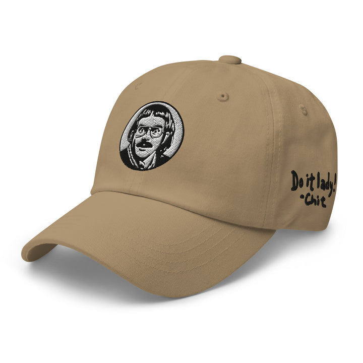 Chit Do It Lady baseball cap in beige featuring a unique graphic and embroidered text