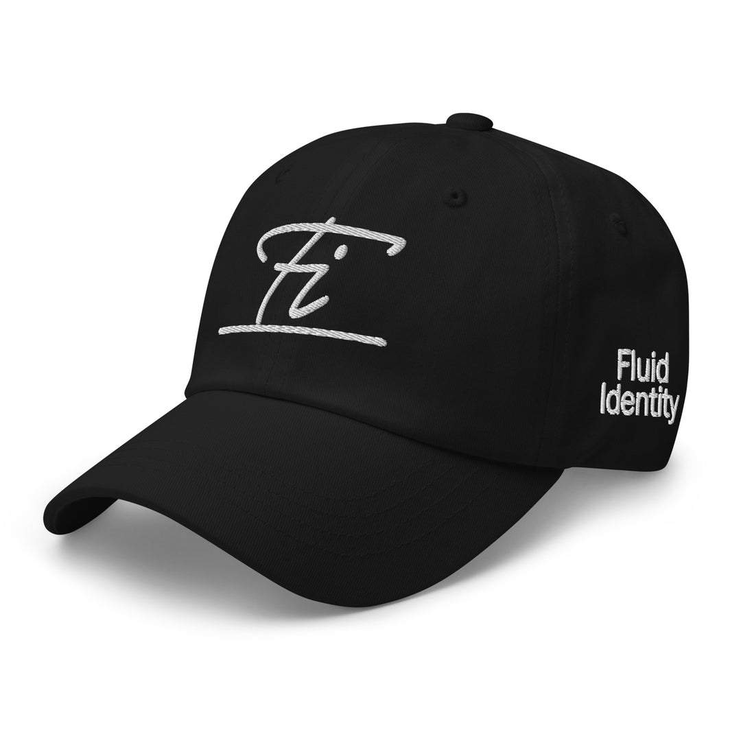 Fluid Identity Black Cap featuring logo, perfect for Urban Style Streetwear Fashion enthusiasts