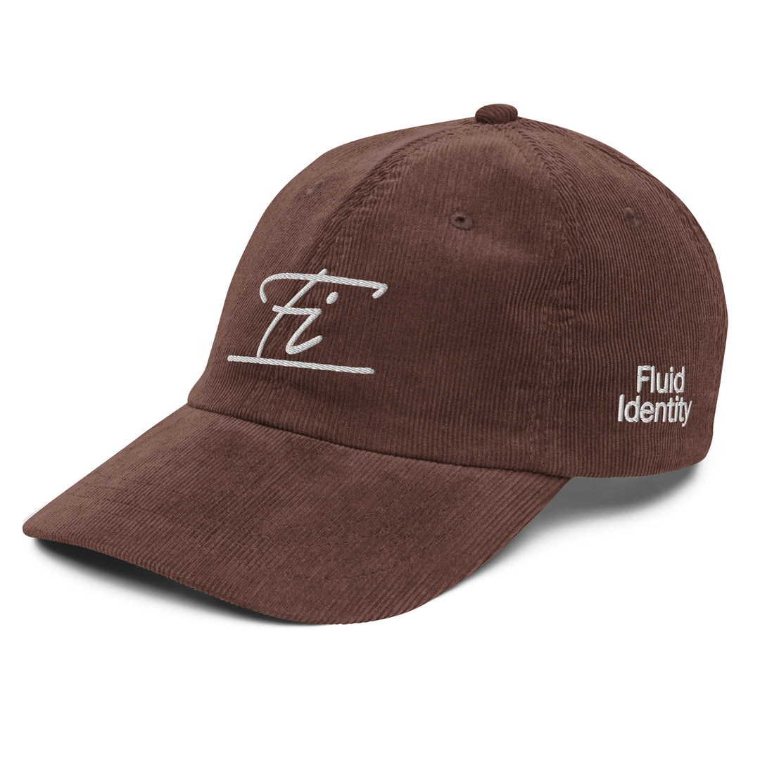 Brown corduroy cap from Fluid Identity showcasing Urban Style Streetwear Fashion with embroidered logo
