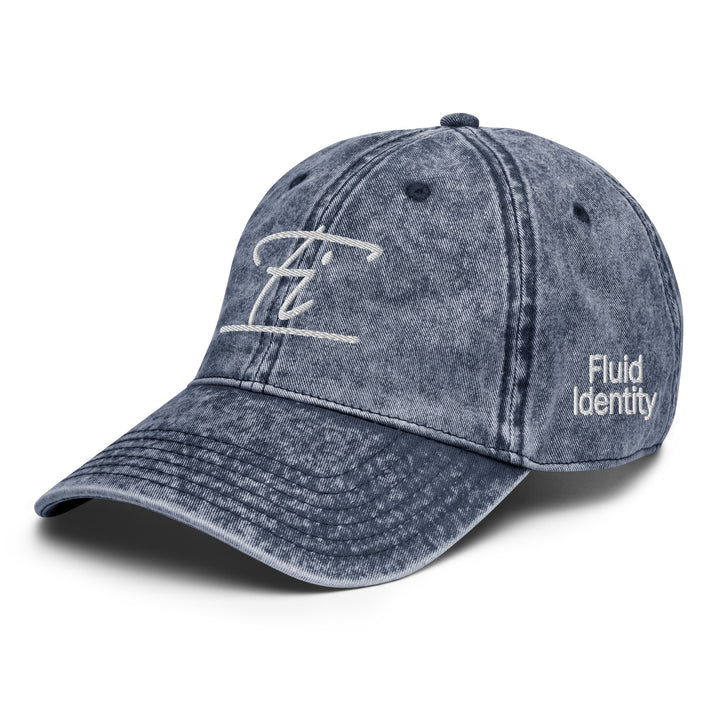 Fluid Identity Denim Cap featuring an embroidered logo for Urban Style Streetwear Fashion
