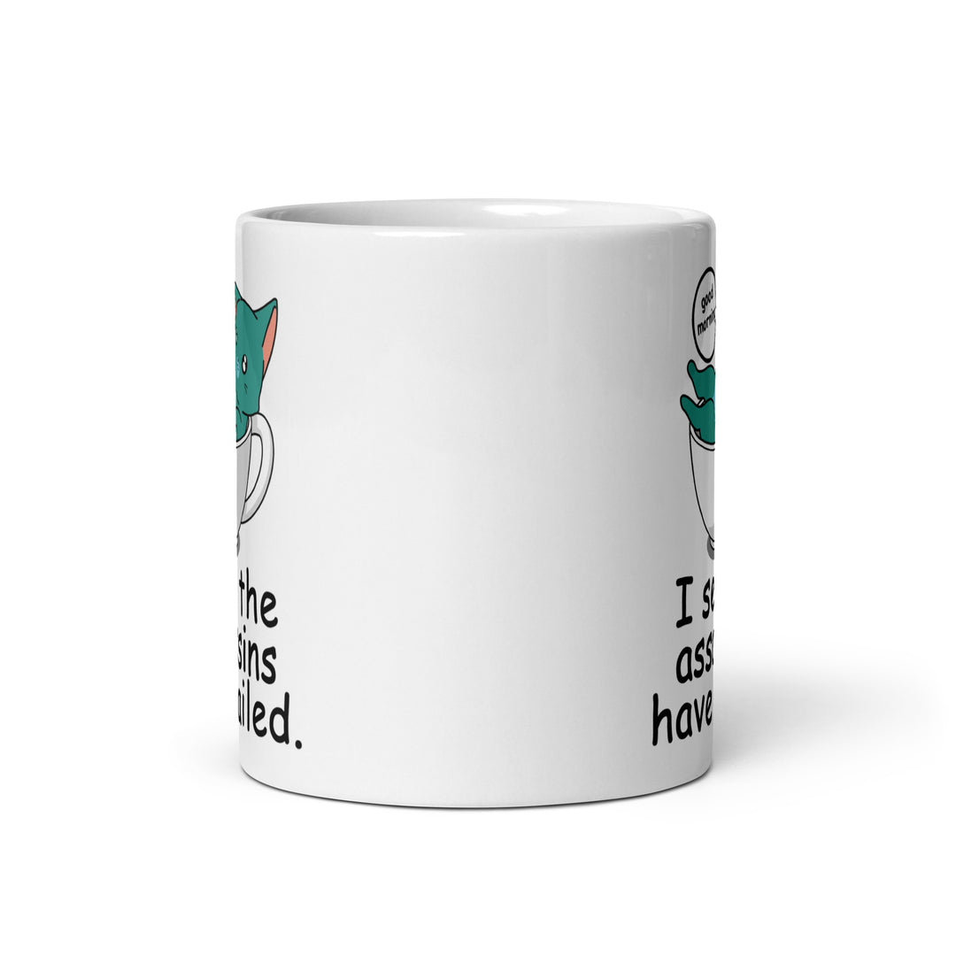 Funny Satire Coffee Mug featuring humorous text and cartoon design for coffee lovers