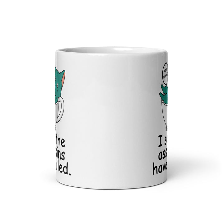 Funny Satire Coffee Mug featuring humorous text and cartoon design for coffee lovers