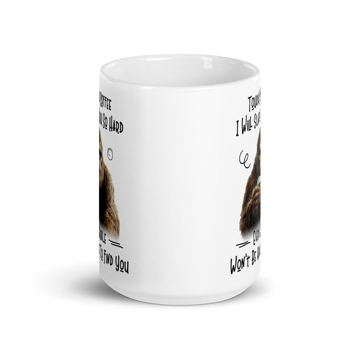 Funny Satire Coffee Mug featuring a bear and humorous quote about coffee enjoyment