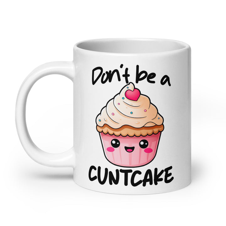 Funny Satire Coffee Mug featuring a cute cupcake illustration with a humorous message