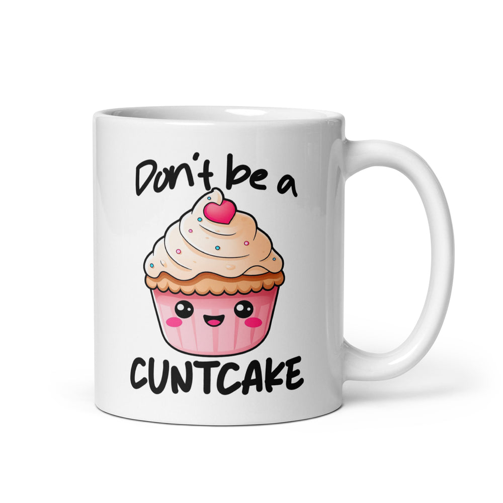 Funny Satire Coffee Mug featuring a cute cupcake design and humorous text