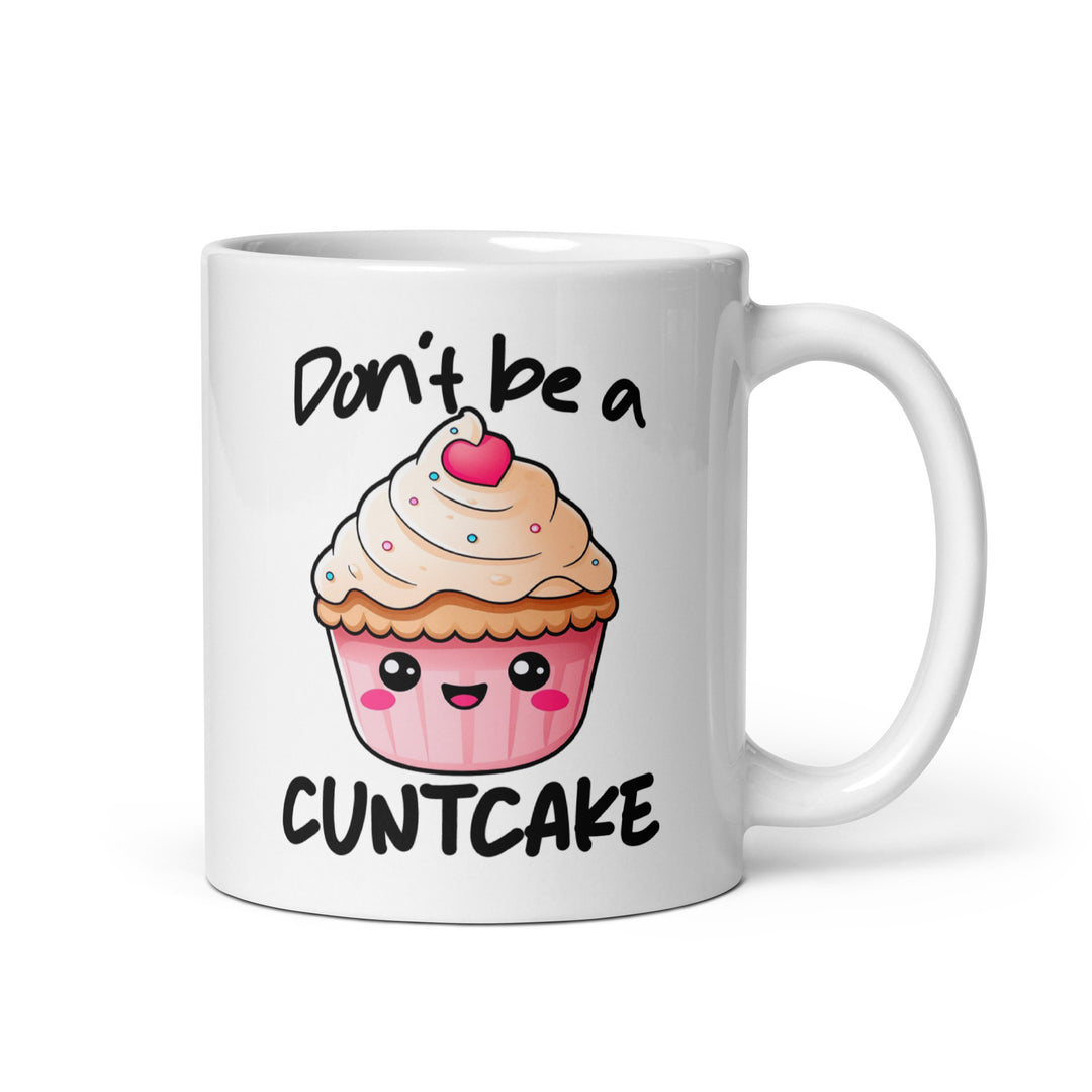 Funny Satire Coffee Mug featuring a cute cupcake design and humorous text