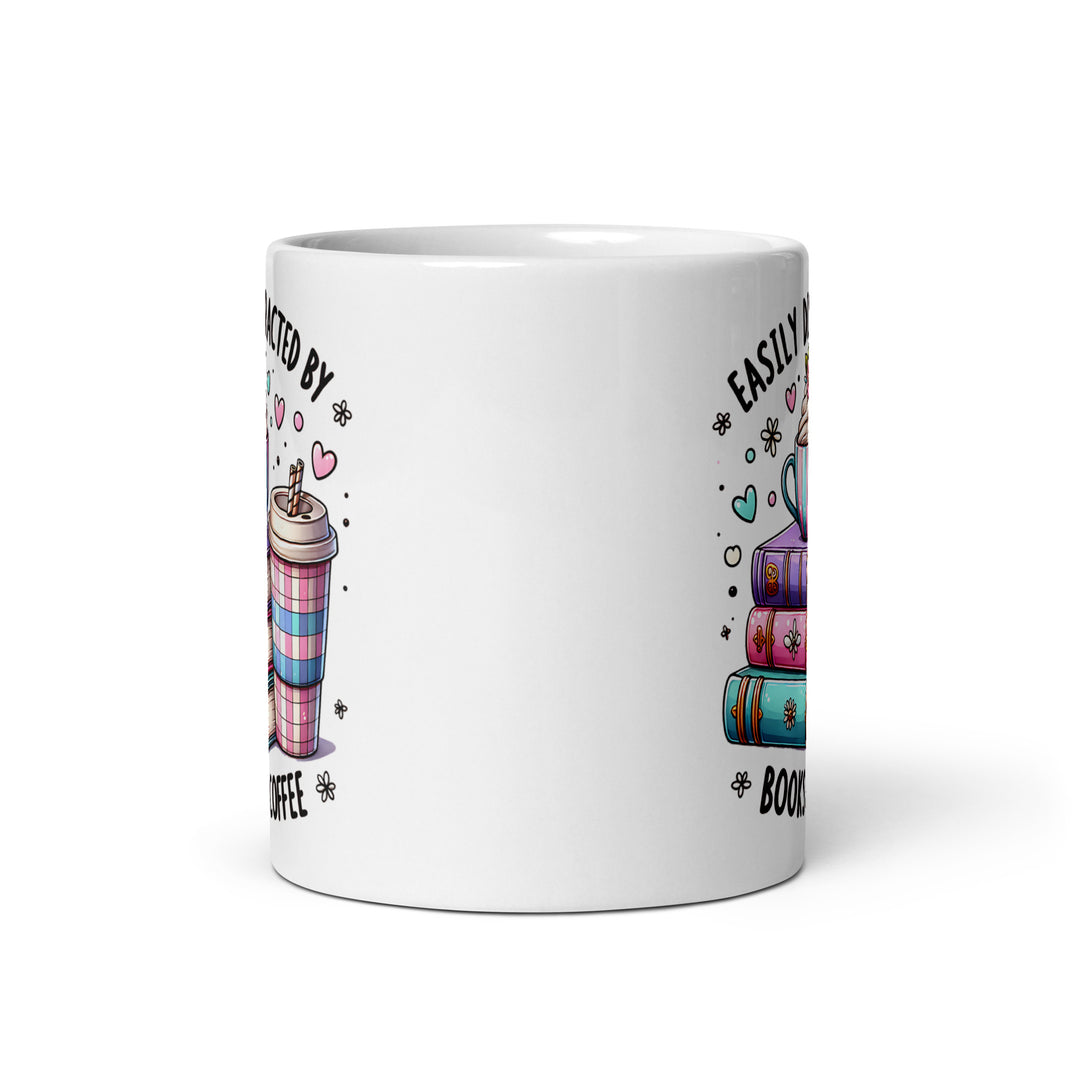 Funny Satire Coffee Mug featuring playful designs of books and coffee for book lovers