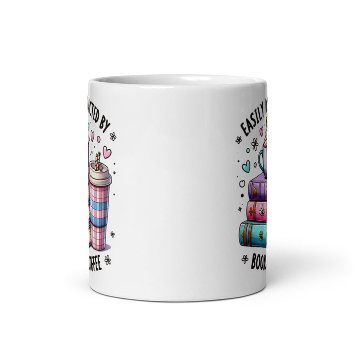 Funny Satire Coffee Mug featuring playful designs of books and coffee for book lovers