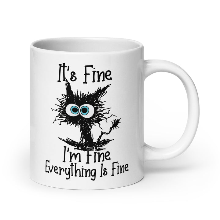 Funny Satire Coffee Mug with a quirky design featuring a wild cartoon character saying I'm Fine