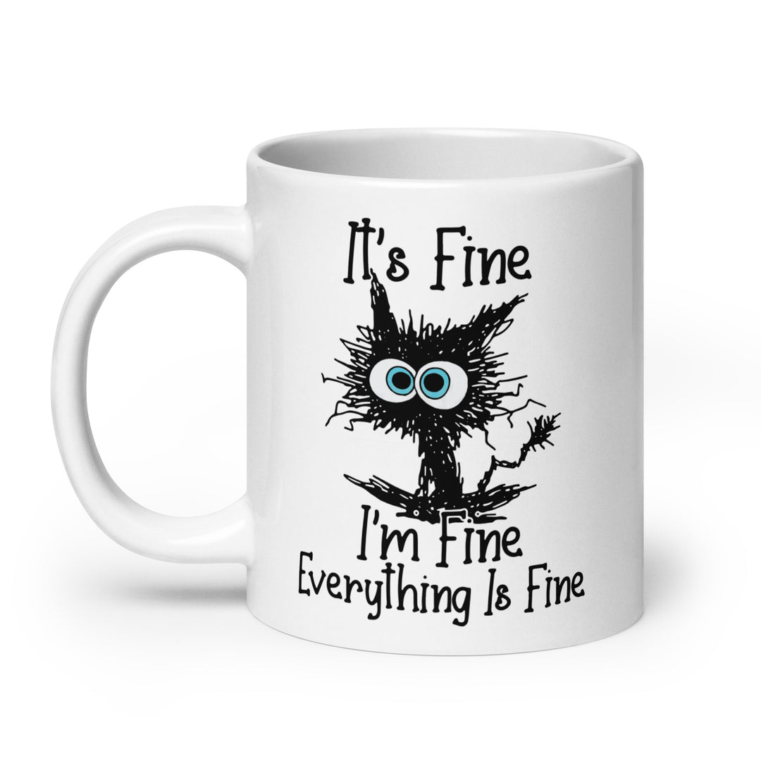 Funny Satire Coffee Mug with a quirky character and a humorous message about being fine
