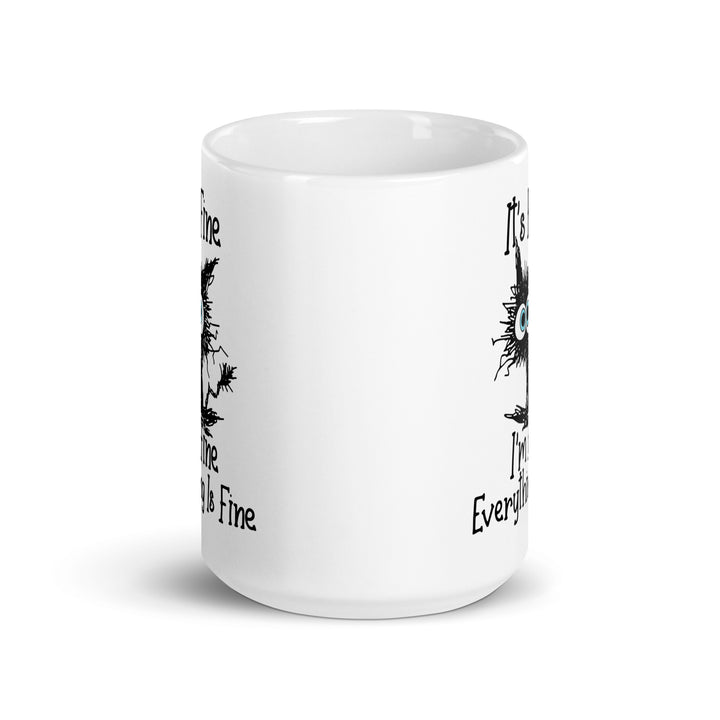 Funny Satire Coffee Mug featuring a humorous design with the phrase It's Fine, Everything Is Fine