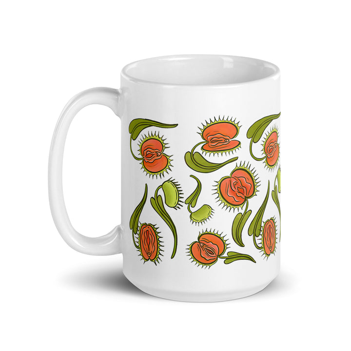 Funny Satire Coffee Mug with colorful floral design featuring roses and green leaves