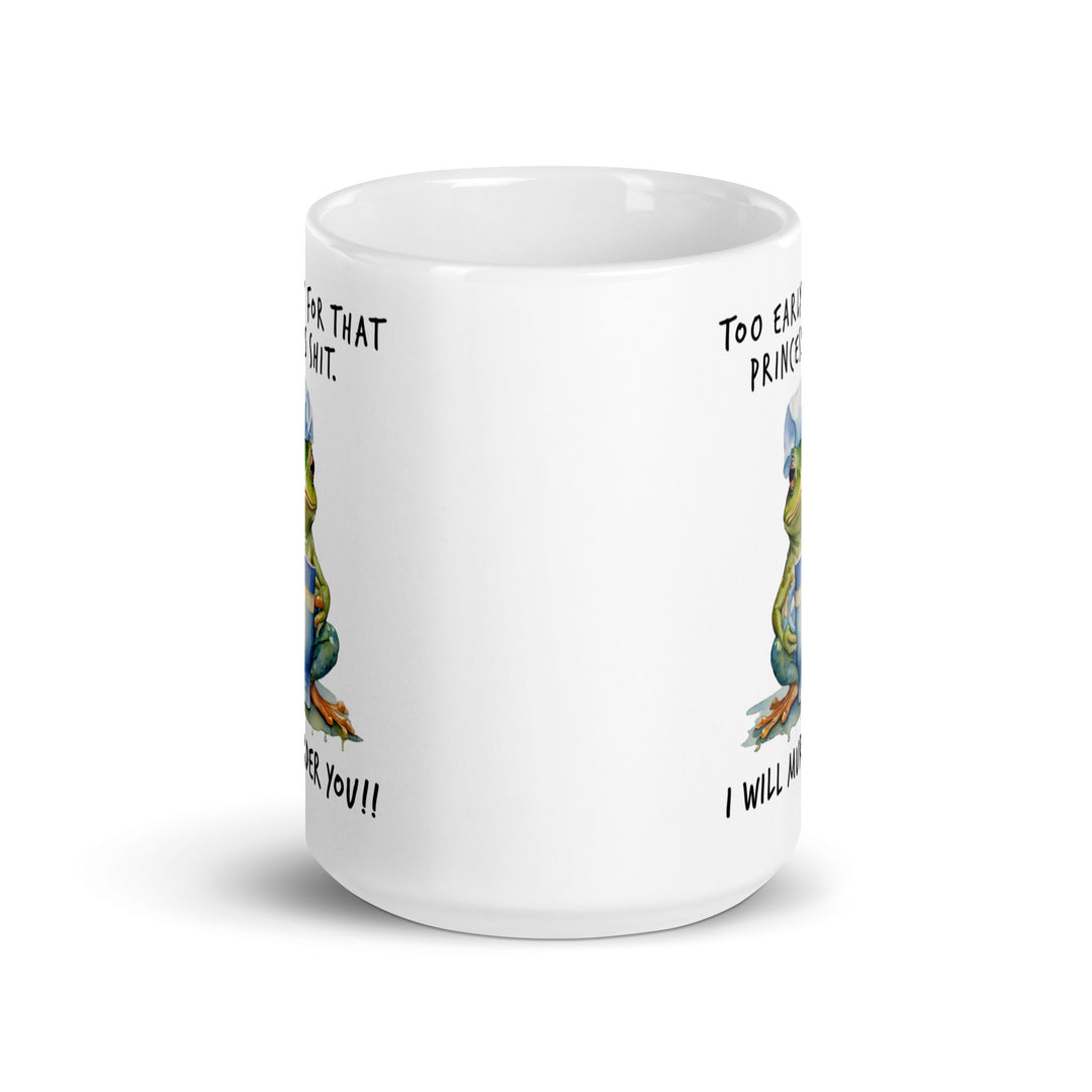 Funny Satire Coffee Mug featuring a cartoon frog with a humorous quote for light-hearted coffee breaks