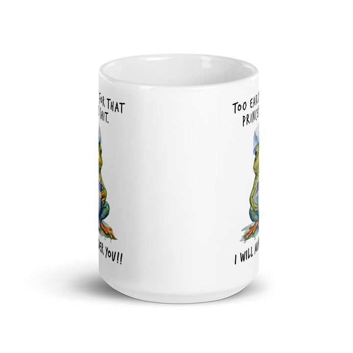 Funny Satire Coffee Mug featuring a cartoon frog with a humorous quote for light-hearted coffee breaks