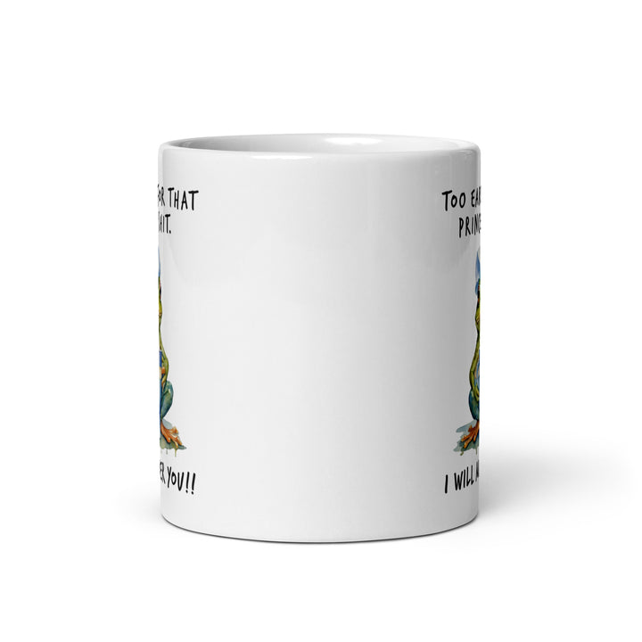 Funny Satire Coffee Mug featuring a whimsical frog illustration and humorous text.