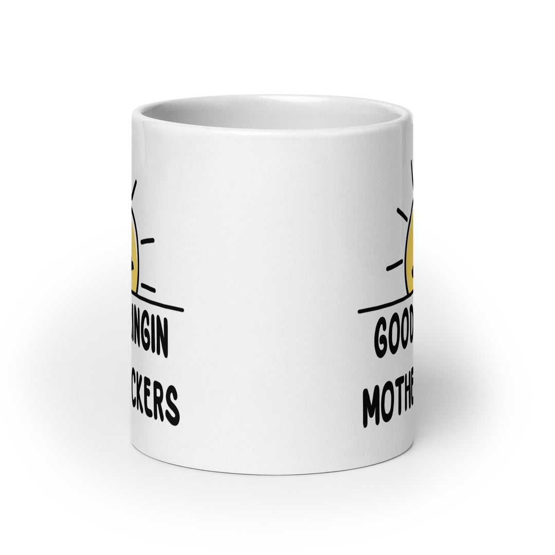 Funny Satire Coffee Mug featuring humorous design with sunny graphics and playful text