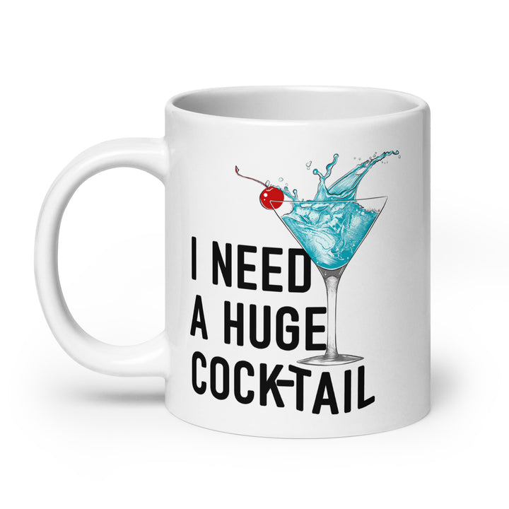 Funny Satire Coffee Mug with a cocktail glass graphic and humorous text for fun coffee breaks
