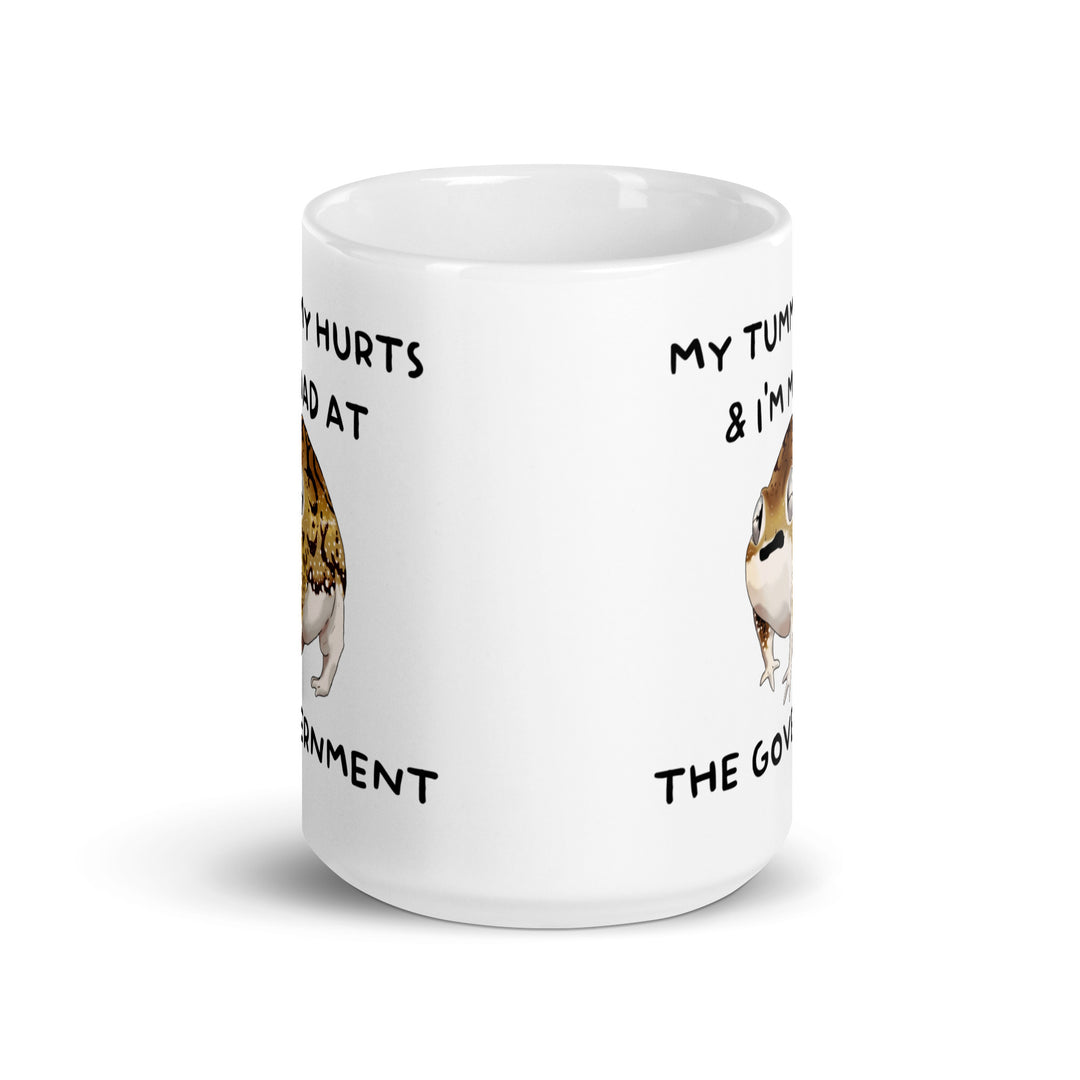Funny Satire Coffee Mug featuring a humorous design about government and personal feelings