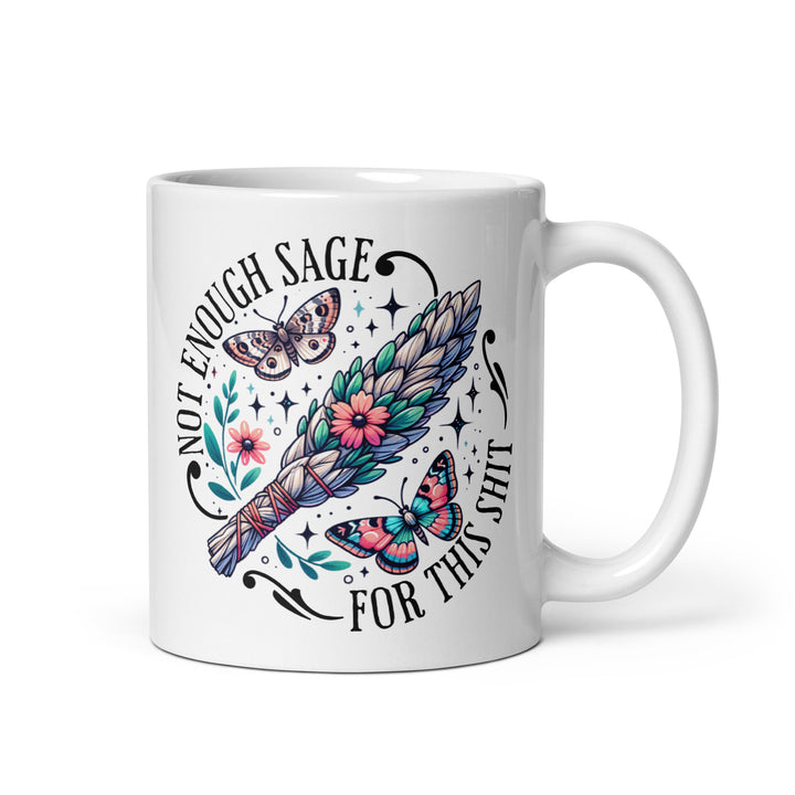 Funny Satire Coffee Mug with Floral Sage Design and Butterflies for Humorous Coffee Lovers