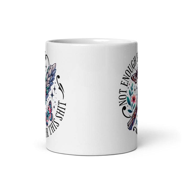 Funny Satire Coffee Mug featuring colorful floral designs and humorous text for coffee lovers