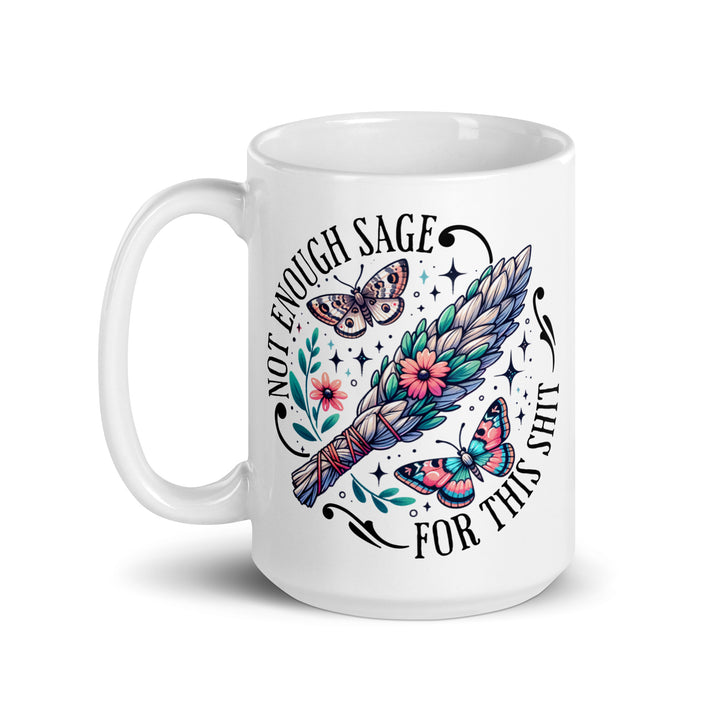 Funny Satire Coffee Mug featuring vibrant design with butterflies and an artistic feather illustration