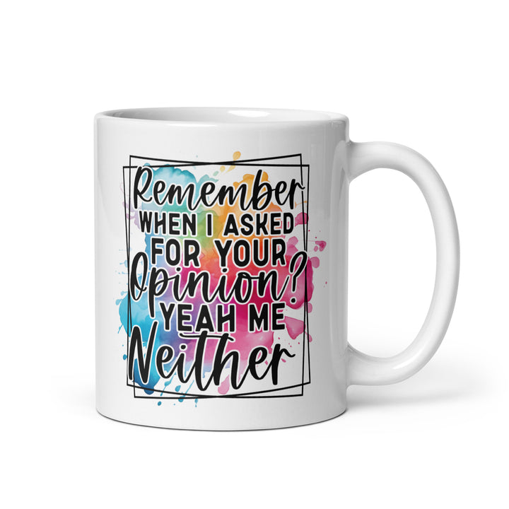 Funny Satire Coffee Mug with colorful design and humorous quote about opinions