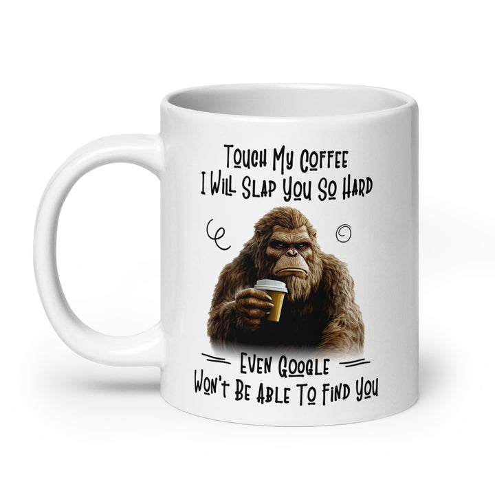 Funny Satire Coffee Mug featuring a gorilla holding coffee with a humorous quote