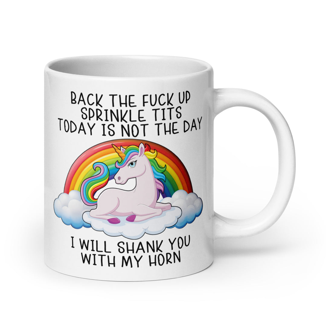 Funny Satire Coffee Mug featuring a unicorn and humorous text for a playful drinkware option