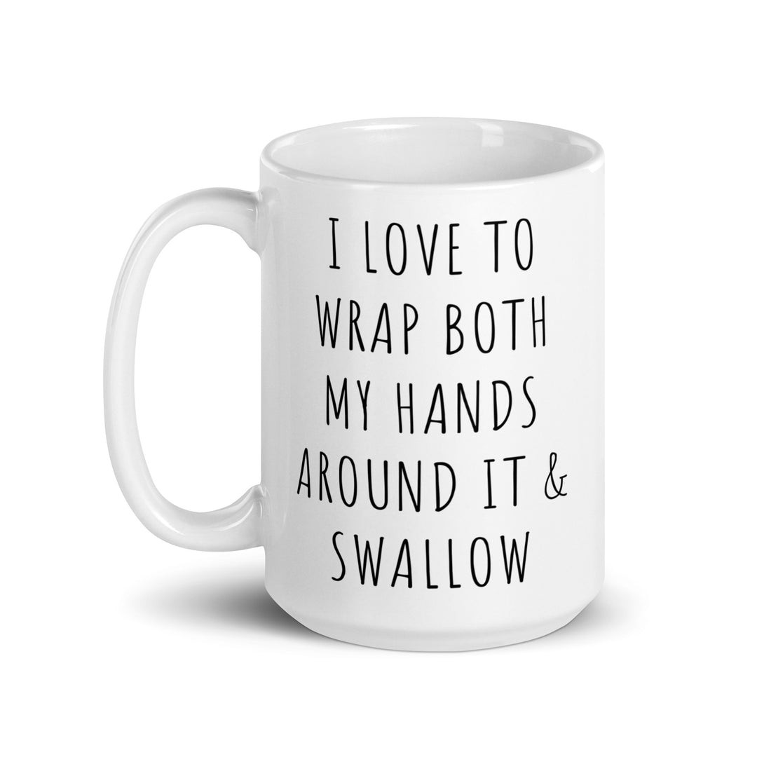 Funny Satire Coffee Mug with playful text about enjoying beverages in a humorous way