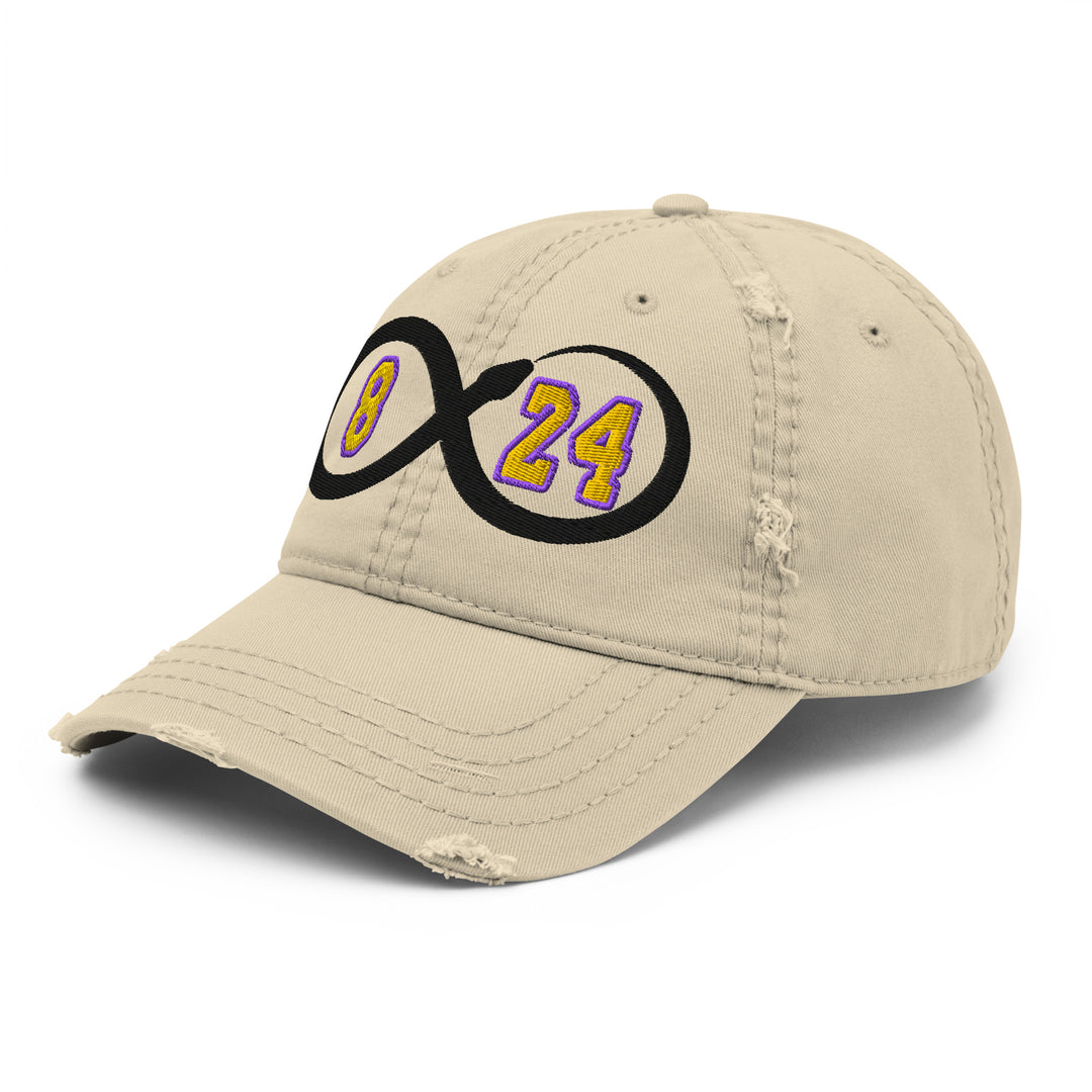 Beige cap featuring black and purple 8 and 24 design, honoring Kobe Bryant Black Mamba Lakers