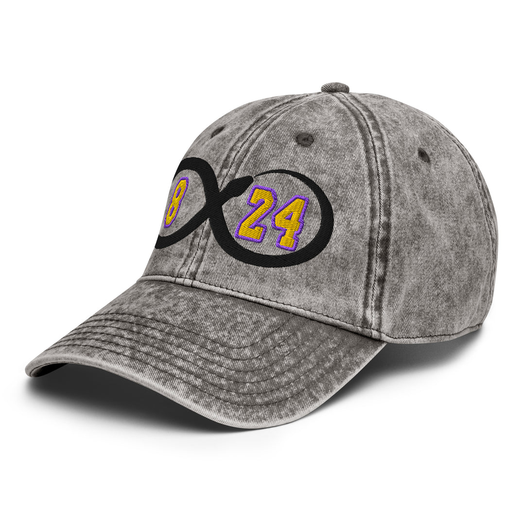 Vintage Kobe Bryant Black Mamba Lakers Cap with 8 and 24 Design in Gray Wash Style