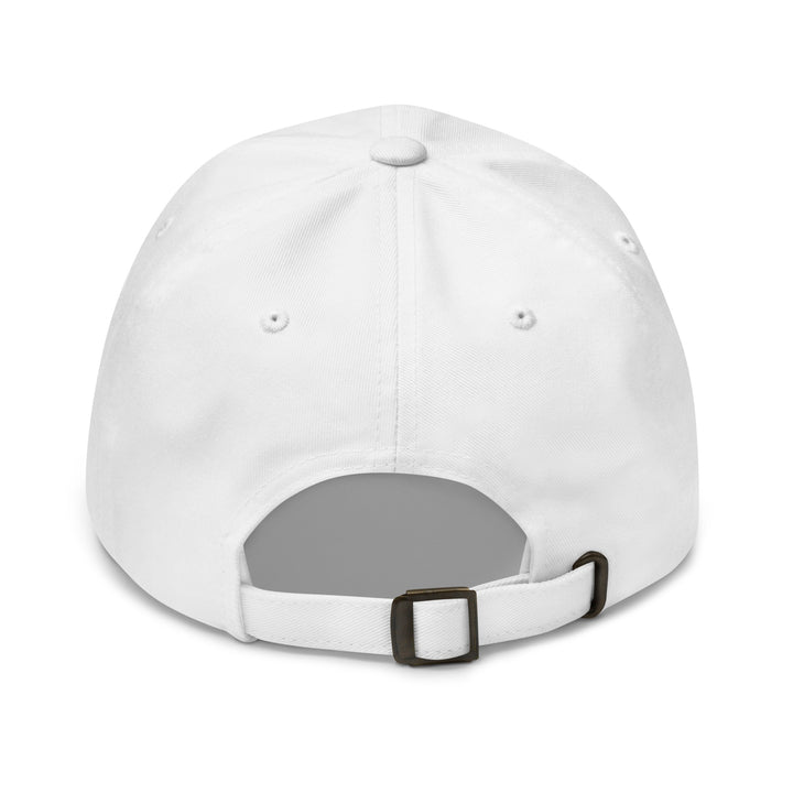 Back view of a white baseball cap featuring adjustable strap, inspired by Kobe Bryant Black Mamba Lakers