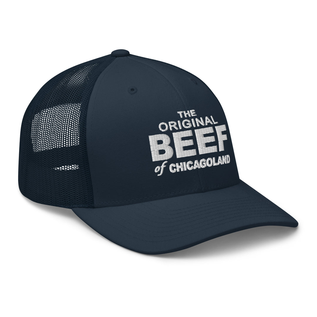 Navy Blue Trucker Hat featuring The Original Beef of Chicagoland design inspired by The Bear TV Series