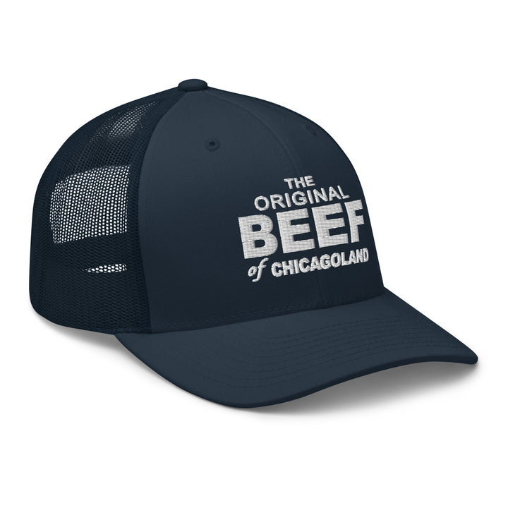 Navy Blue Trucker Hat featuring The Original Beef of Chicagoland design inspired by The Bear TV Series
