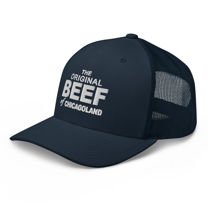 Navy Blue Trucker Hat featuring The Bear TV Series logo with mesh back for cool comfort