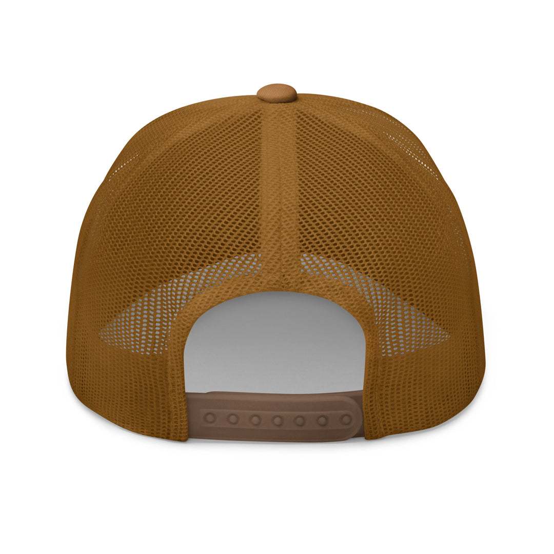 Back view of a brown mesh snapback hat featuring The Bear TV Series logo for fans