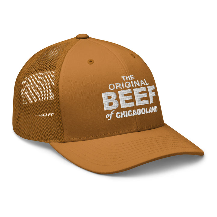 Brown mesh cap featuring 'The Original Beef of Chicagoland' text for fans of The Bear TV Series