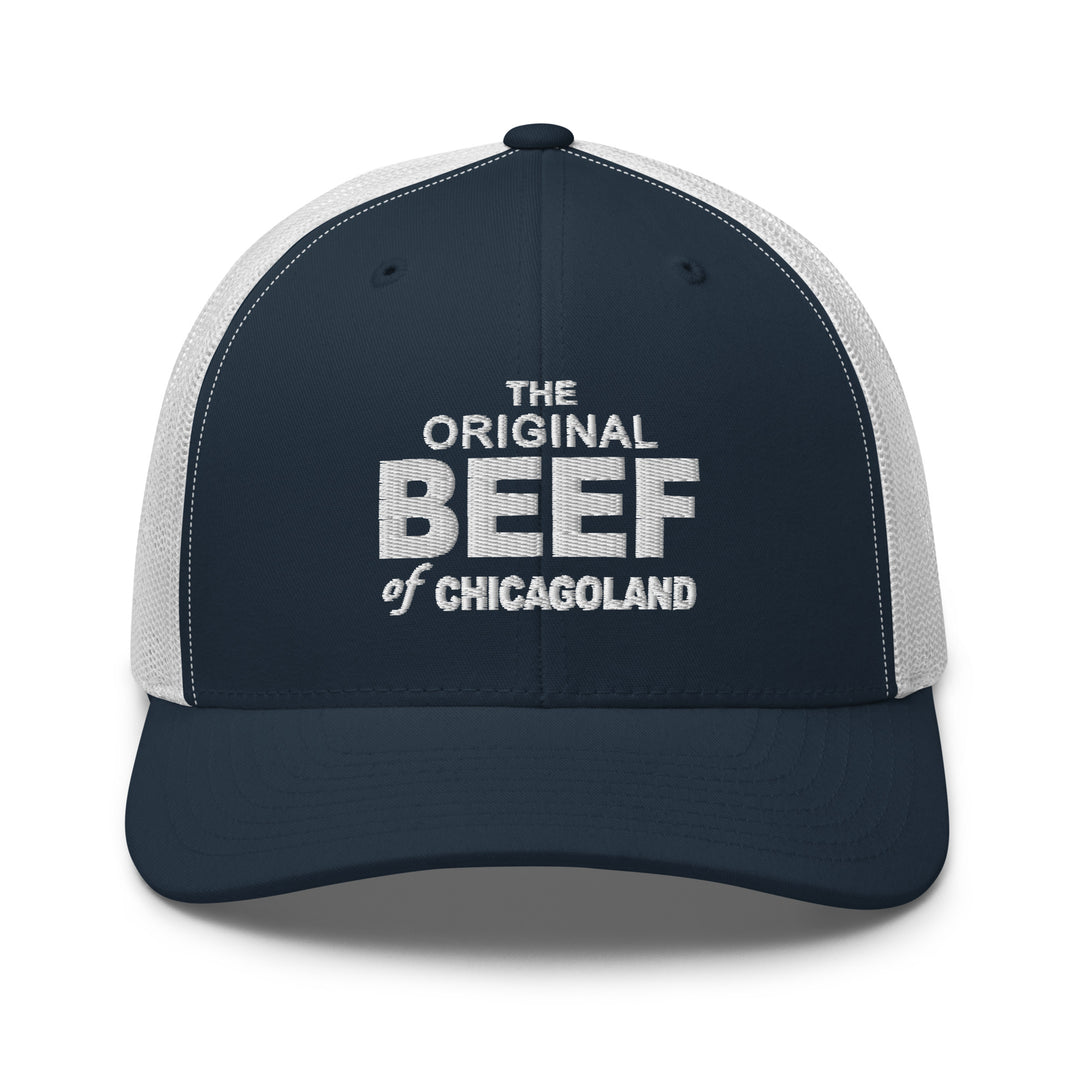 Navy and gray baseball cap featuring 'The Original Beef of Chicagoland' design for fans of The Bear TV Series