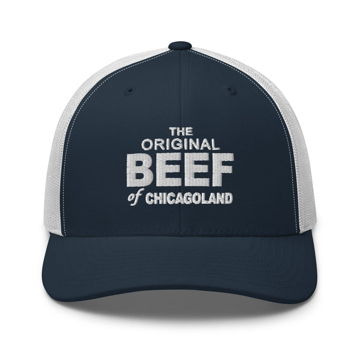 Navy and gray baseball cap featuring 'The Original Beef of Chicagoland' design for fans of The Bear TV Series