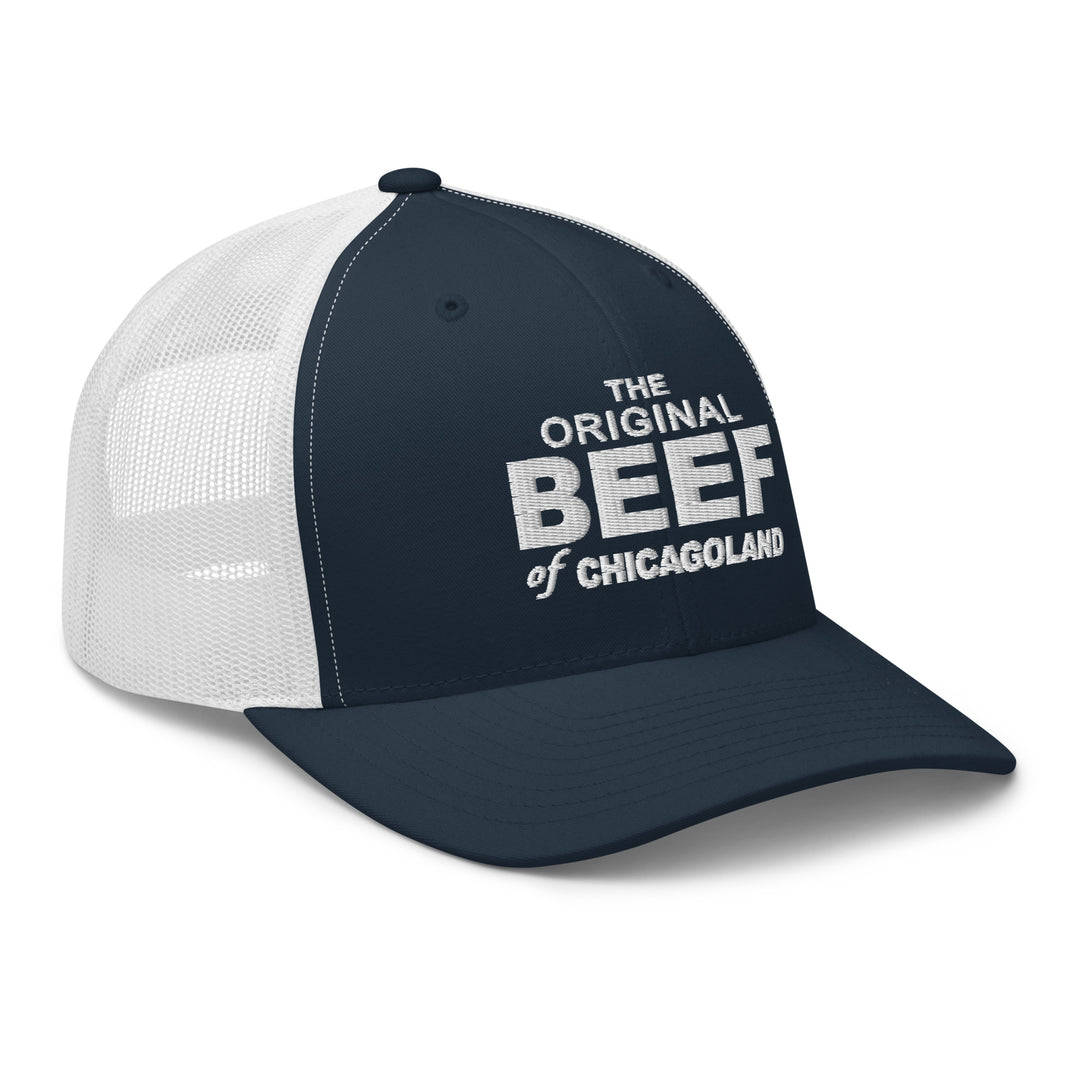 Fluid Identity Trucker Hat featuring The Bear TV Series logo and original beef of Chicagoland design