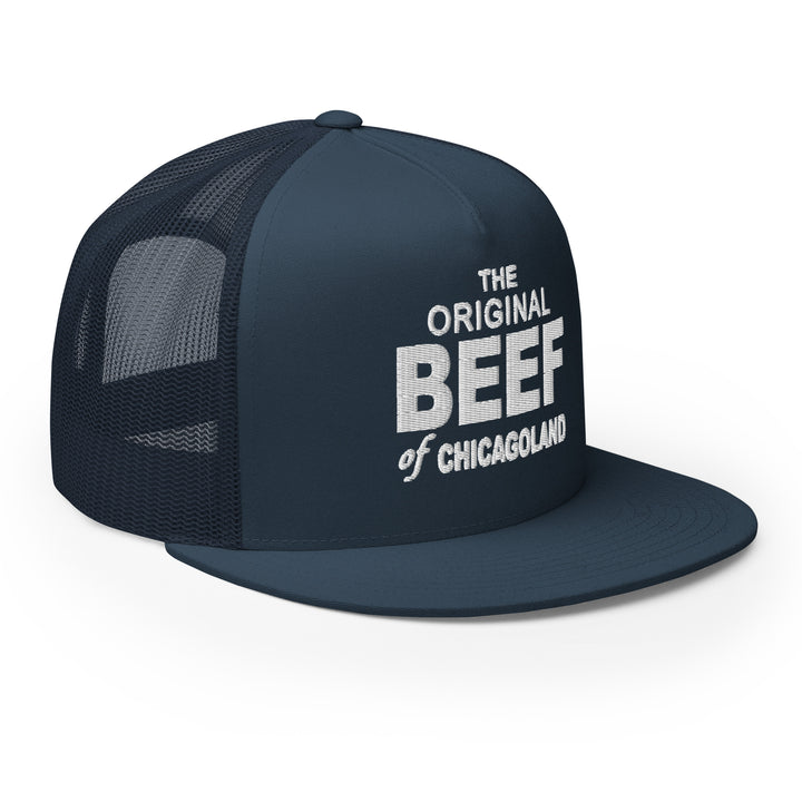 Navy blue snapback cap featuring The Bear TV Series original Beef of Chicagoland logo