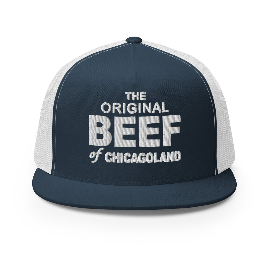 Navy blue snapback hat featuring The Original Beef of Chicagoland design inspired by The Bear TV Series