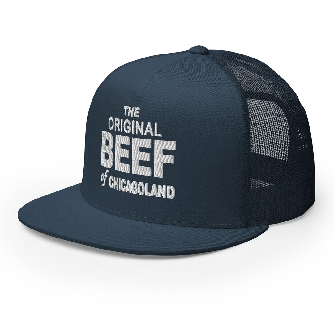 Navy blue snapback hat with 'The Original Beef of Chicagoland' design, perfect for fans of The Bear TV Series