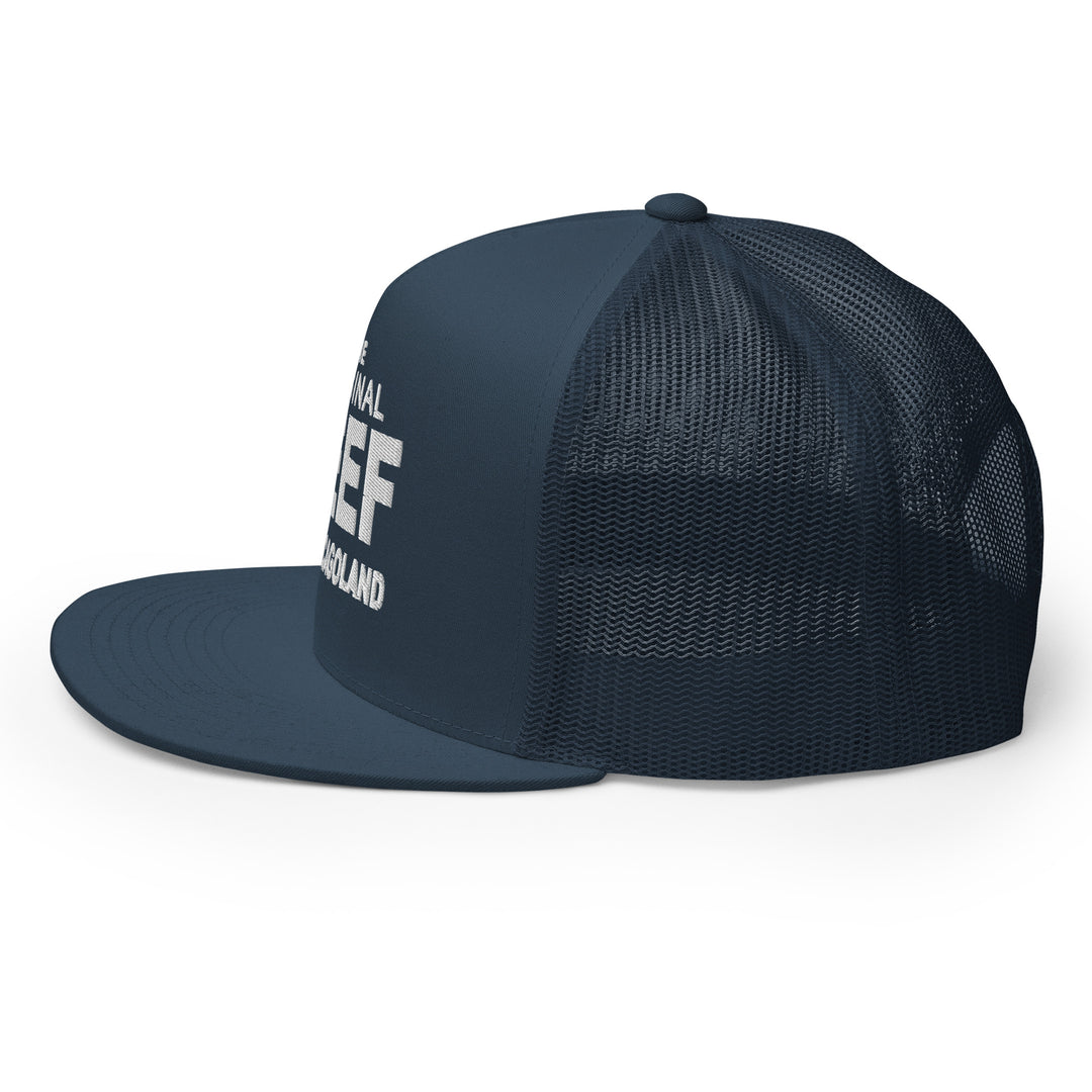 Men's navy blue mesh snapback hat featuring 'National Chef' text for fans of The Bear TV Series