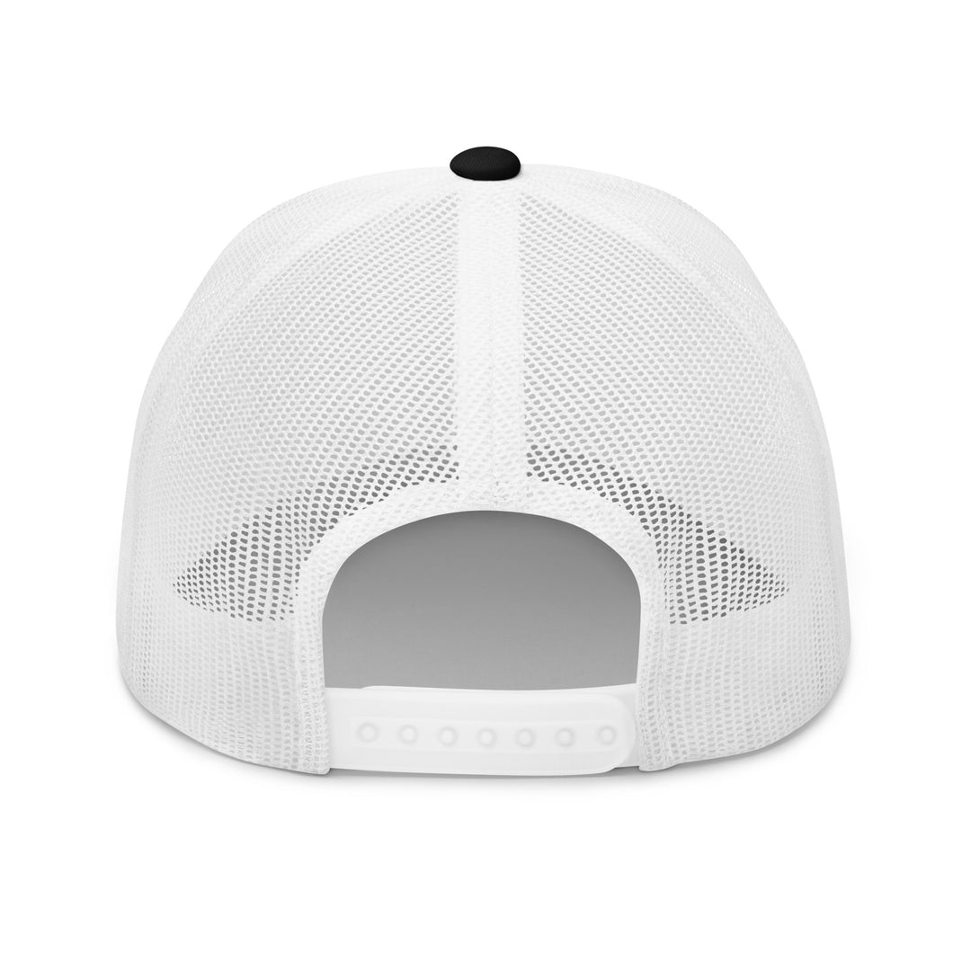 Back view of a white mesh cap from Fluid Identity, ideal for urban streetwear apparel enthusiasts