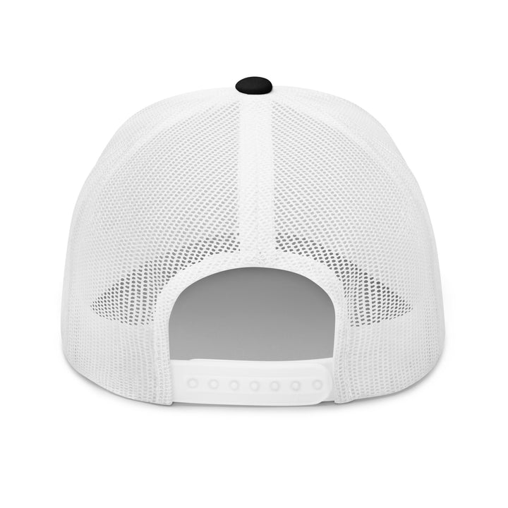 Back view of a white mesh cap from Fluid Identity, ideal for urban streetwear apparel enthusiasts