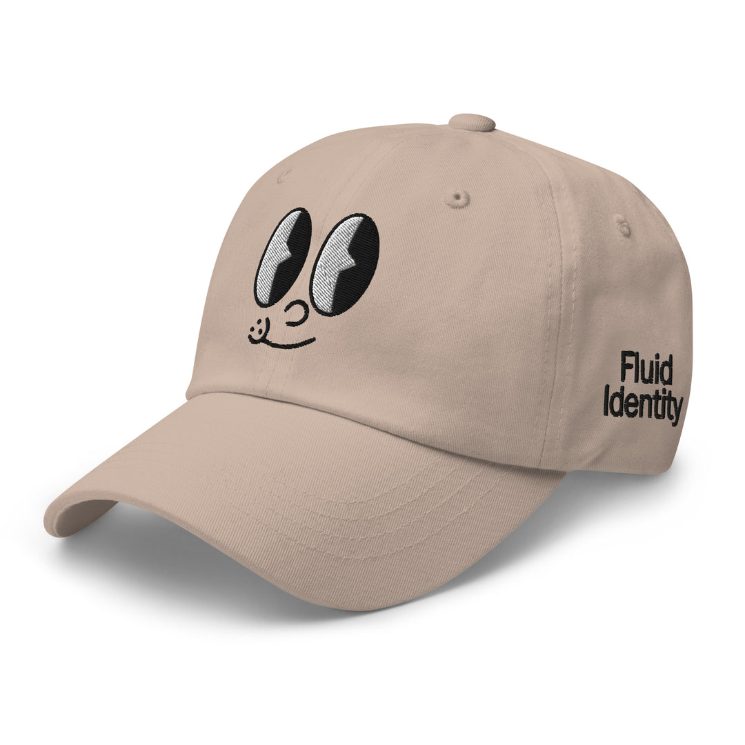 Fluid Identity Beige Cap with Cartoon Eyes, perfect for Urban Streetwear Apparel enthusiasts