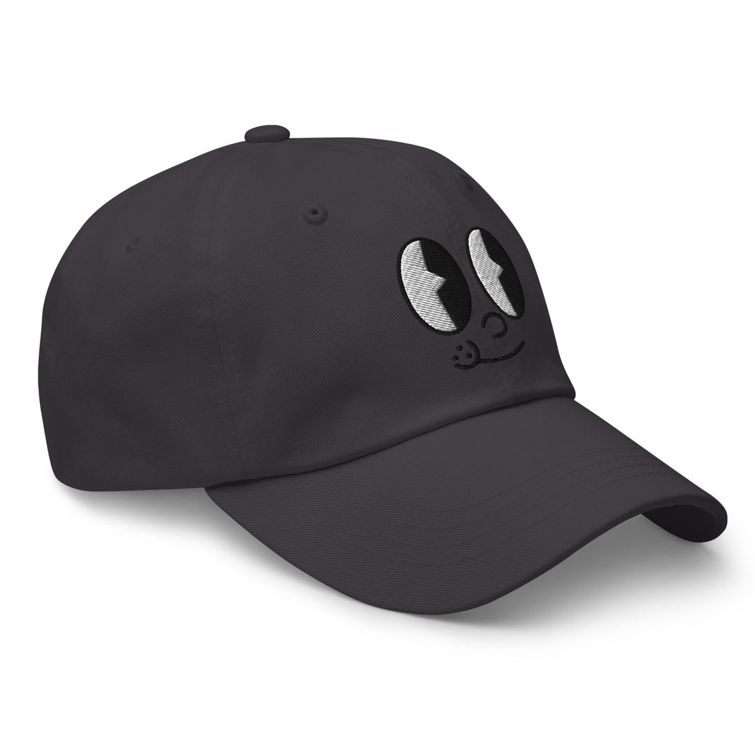 Fluid Identity Black Cap with Cute Cartoon Eyes for Urban Streetwear Apparel Style